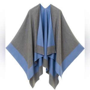 NWT Melifluos Gray Blue Women's Shawl Wrap Poncho - OS